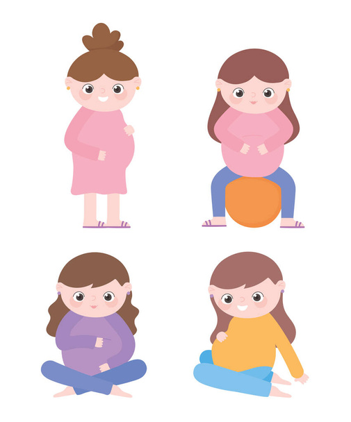 вагітність і материнство, різні вагітні жінки мультфільм
 - Вектор, зображення