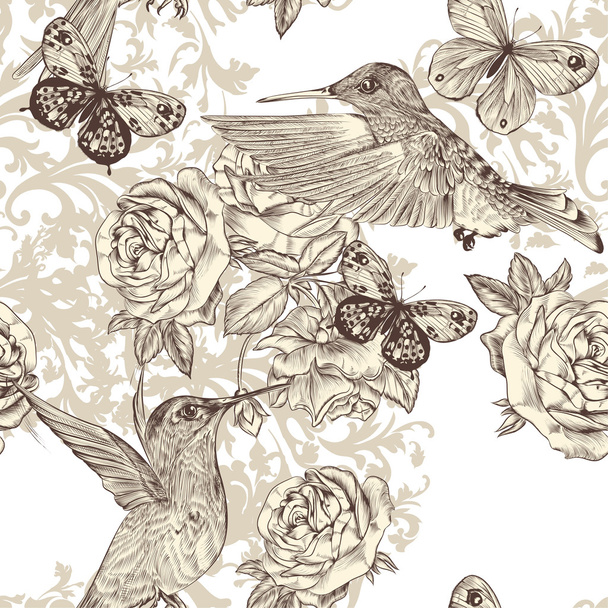 Beautiful vector background with butterflies in vintage style - Vetor, Imagem