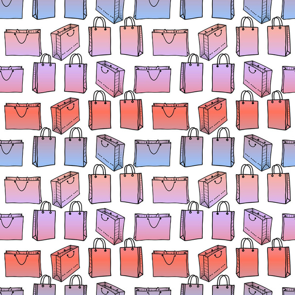 Бесшовный рисунок красочных пакетов для покупок - Вектор,изображение