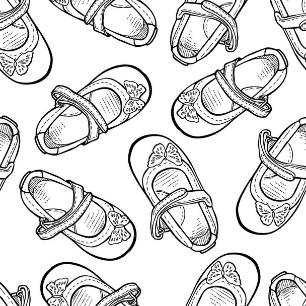 Seamless pattern of outlines shoes for little girls - Διάνυσμα, εικόνα
