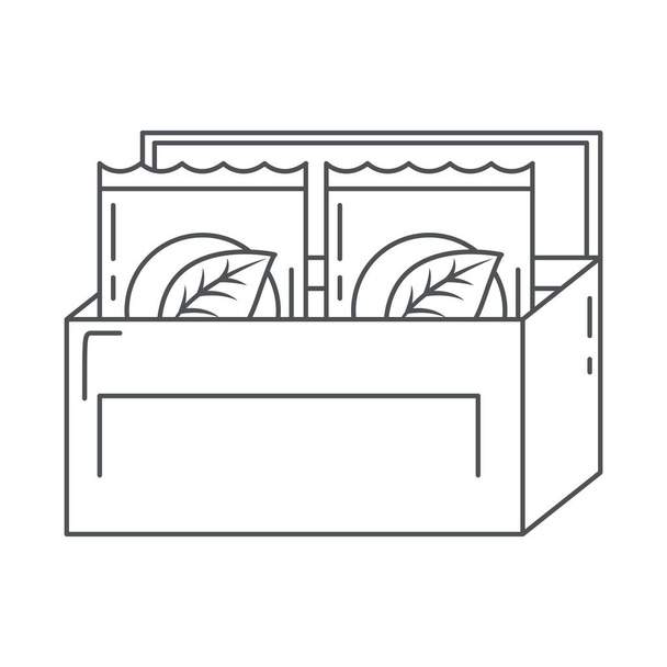 чай, картонная коробка с чайными пакетиками рынка продуктов стиль иконки - Вектор,изображение