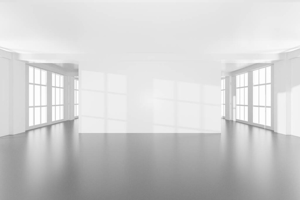 Habitación elegante vacía de diseño moderno color blanco brillante en la ilustración de representación 3D - Foto, Imagen