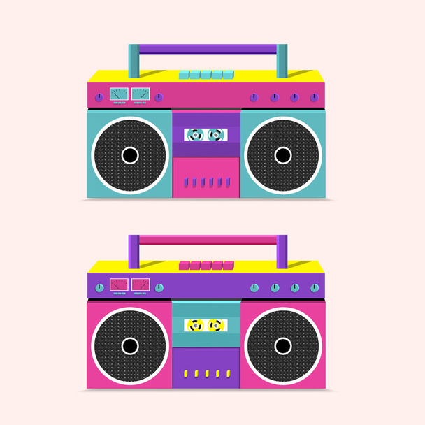 Oude cassetterecorder voor het duwen van muziek met twee luidsprekers. Vectorillustratie. - Vector, afbeelding