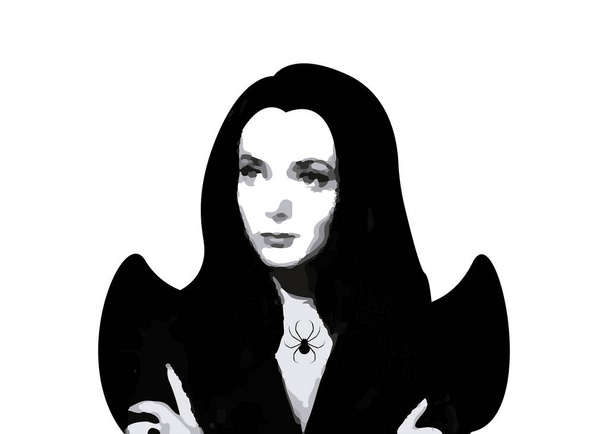 The Family Addams, cadılar bayramı korku kadını, Morticia ilham, vektör izole beyaz arka plan  - Vektör, Görsel