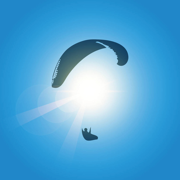 paraglider silhouette in blue sunny sky - Vector, Image