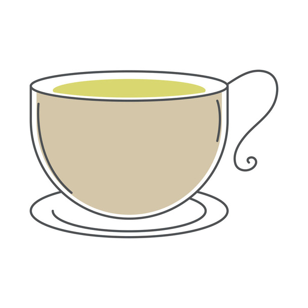 чай, чашка напиток на блюдце линии и заполнить - Вектор,изображение