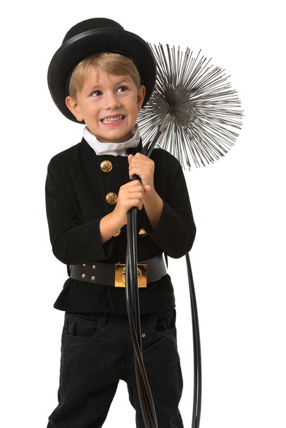 Chimney sweeper boy isolated on white - Foto, afbeelding