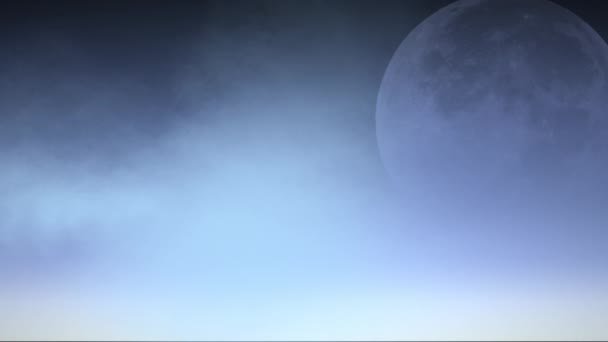 Pełnia księżyca na nocnym błękitnym niebie i symulacja chmury realistyczny efekt z 3d renderowania. - Materiał filmowy, wideo