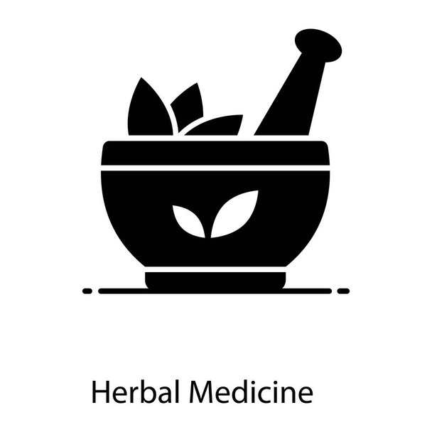 Porter and pestle with leaves, herbal medicine concept  - Διάνυσμα, εικόνα