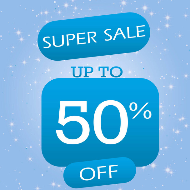 Up To 50% Off Super Sale Offer Banner Design On Blue Winter Theme Background. - Photo, Image