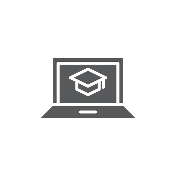 Laptop com símbolo vetor cap acadêmico ícone isolado no fundo branco - Vetor, Imagem