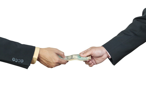 zakenman hand en geld naar andere voor corruptie concept op wh - Foto, afbeelding