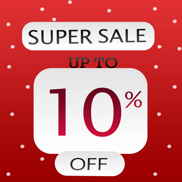 Bis zu 10% Rabatt auf Super Sale Discount Angebot Elegantes Banner-Design mit weißen Punkten auf rotem Hintergrund. - Foto, Bild