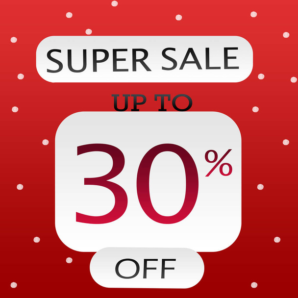 До 30% скидка Super Sale Discount предлагает элегантный дизайн баннера с белыми точками на красном фоне. - Фото, изображение