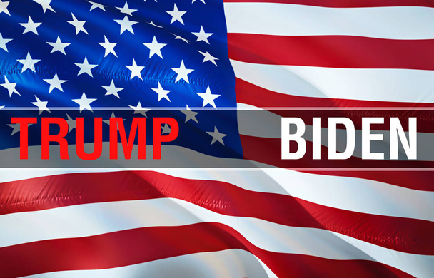 Bandera de las elecciones presidenciales de Trump y Biden 2020 ondeando con viento. voto para las elecciones presidenciales Fondo de la bandera de la Casa Blanca, representación 3D. Estados Unidos: Primeros planos de la bandera Washington, 4 de julio de 2020 - Foto, imagen
