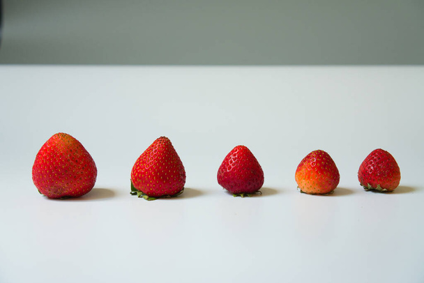 Conjunto de fresas del más pequeño al más grande sobre el fondo blanco - Foto, imagen