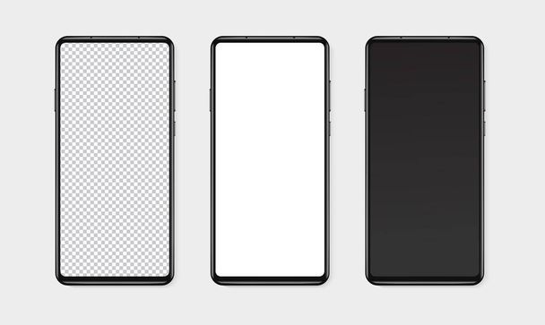 Realistic smartphone mockup set. Mobile phone blank, white, transparent screen design mock up. Isolated vector illustration - Vektori, kuva