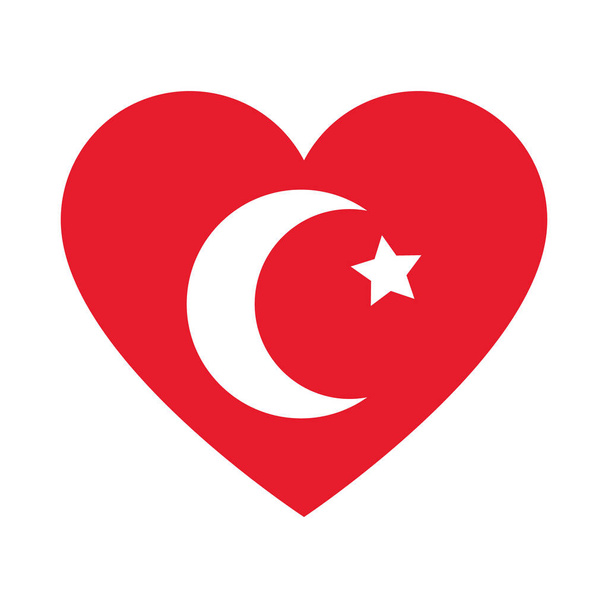 καρδιά με τούρκικη σημαία σχεδιασμό, επίπεδη στυλ - Διάνυσμα, εικόνα