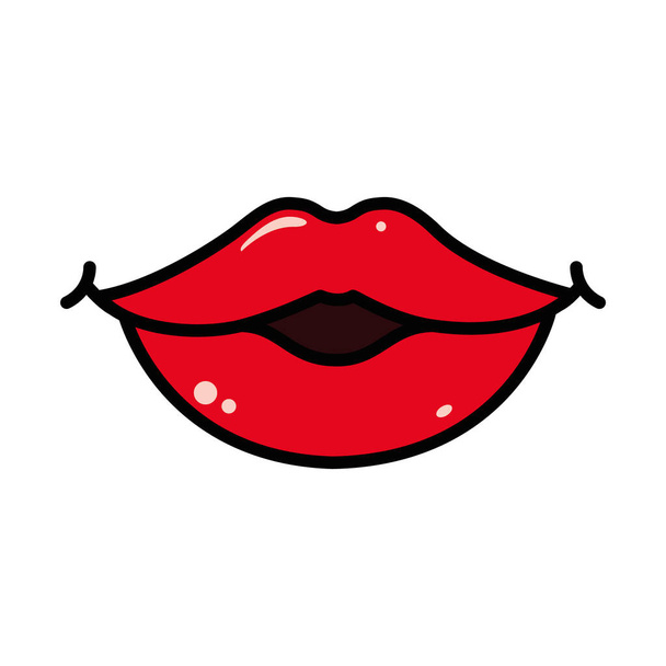 ポップアートのデザインに女性の唇と線と塗りつぶしのスタイル - ベクター画像