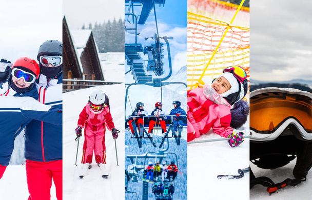Stapel von Bergen Skibilder, Natur und Sport Hintergrund - Foto, Bild