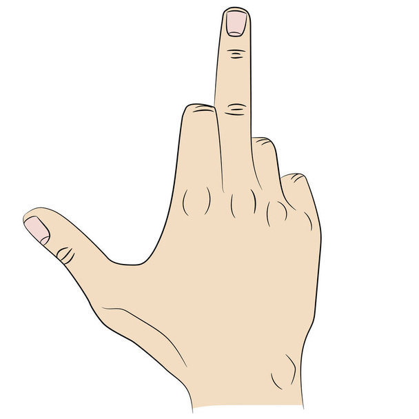 Isolated thumb and middle finger of the hand raised up that shows fuck. - Vector, Imagen