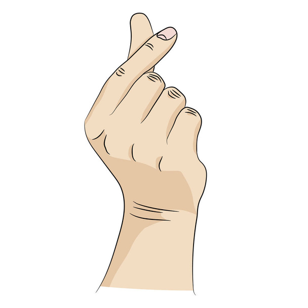 Vereinzelte weiße Hand, die das Symbol des koreanischen Herzens oder Geldes zeigt. - Vektor, Bild