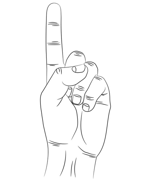 Vereinzelt erhobener Zeigefinger. Handfläche der menschlichen Hand. - Vektor, Bild