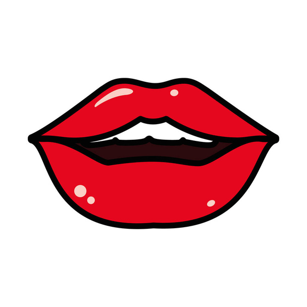 ポップアートの概念、女性の唇のアイコン、線と塗りつぶしのスタイル - ベクター画像