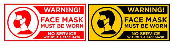Señal de advertencia La máscara facial debe ser usada antes de entrar en servicio. Señalización de advertencia horizontal para restaurantes, cafeterías y comercios minoristas. Ilustración, vector sobre fondo transparente - Vector, imagen