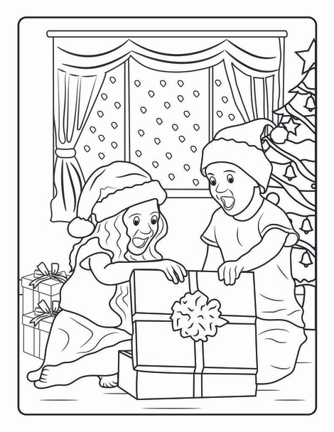Coloriage de Noël pour enfants. Télécharger cette jolie et adorable page à colorier de Noël avec des décorations. Joyeux, joyeuses vacances sur le thème.  - Photo, image