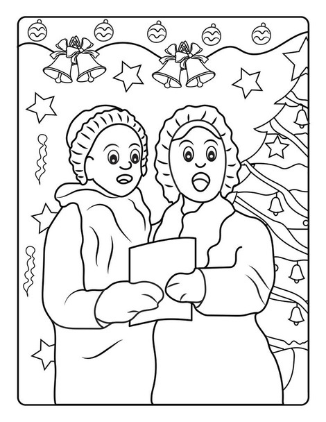 Coloriage de Noël pour enfants. Télécharger cette jolie et adorable page à colorier de Noël avec des décorations. Joyeux, joyeuses vacances sur le thème.  - Photo, image
