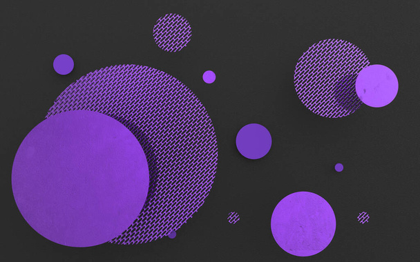 Métal violet et cercles opaques et cylindres sur fond coloré. Fond abstrait pour la conception graphique avec verre transparent. Illustration de rendu 3D - Photo, image