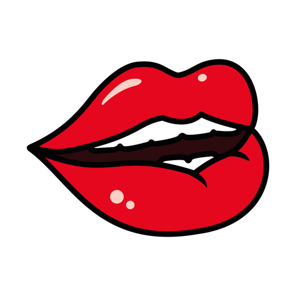 concepto de arte pop, icono de la boca sexy, línea y estilo de relleno - Vector, Imagen