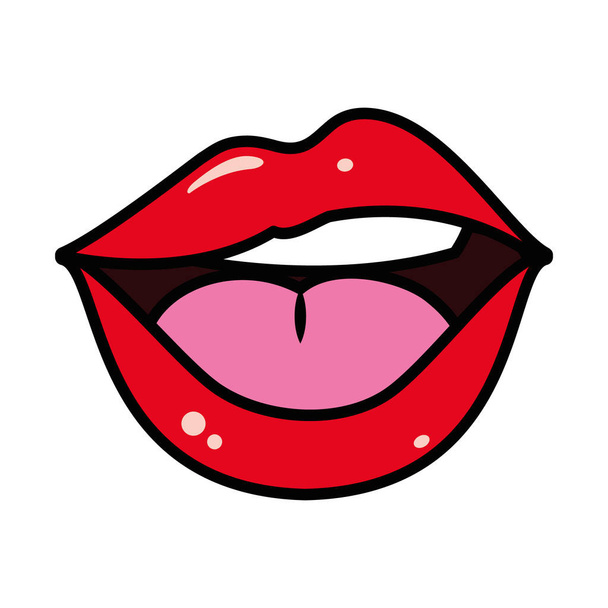 pop art női szexi ajkak ikon, vonal és töltse stílus - Vektor, kép