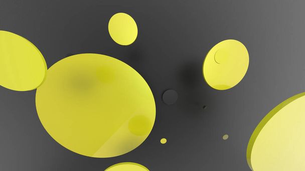 Círculos y cilindros de metal amarillo y opacos sobre fondo de color. Fondo abstracto para diseño gráfico con vidrio transparente. ilustración de renderizado 3d - Foto, Imagen
