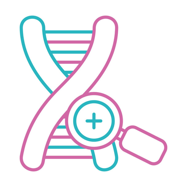 ADN et loupe avec icône en croix, style ligne - Vecteur, image