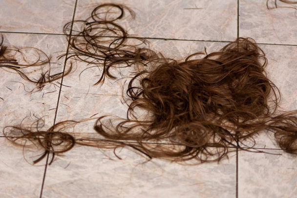 Brązowe włosy na podłodze w salonie - Zdjęcie, obraz