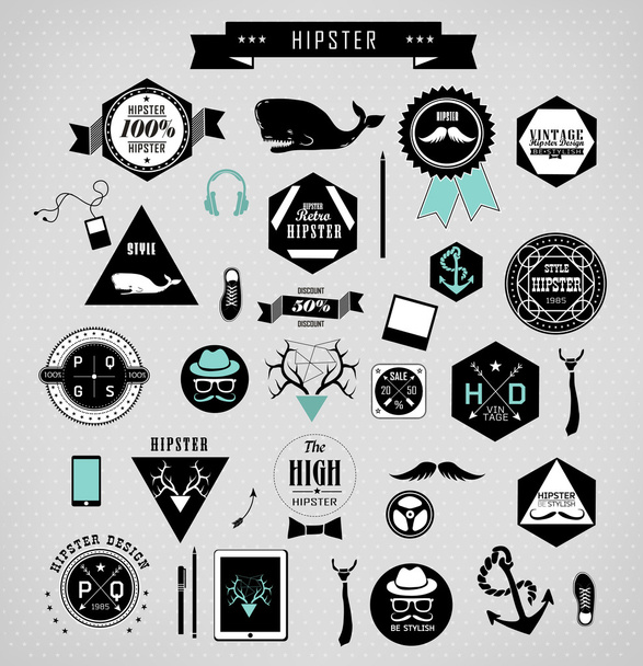 Hipster style elements, icons and labels - ベクター画像
