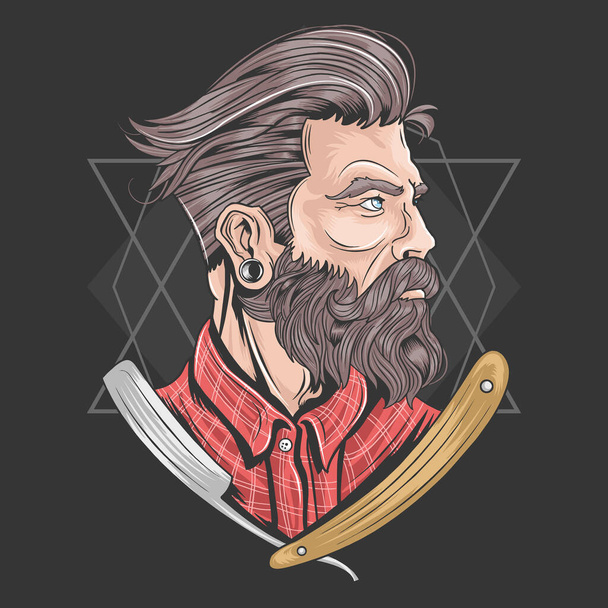 peluquero hombre con buen pelo y barba arte vector - Vector, imagen