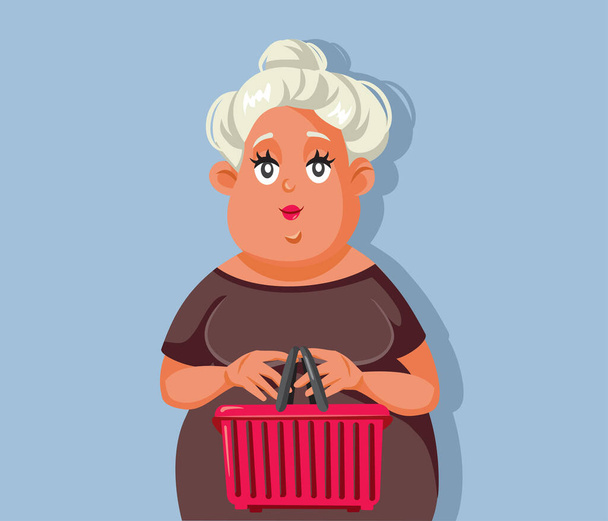 Woman Holding Shopping Basket Vector Cartoon Character - Vecteur, image