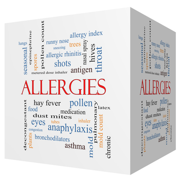 Allergie 3D cubo Word Cloud Concept
 - Foto, immagini