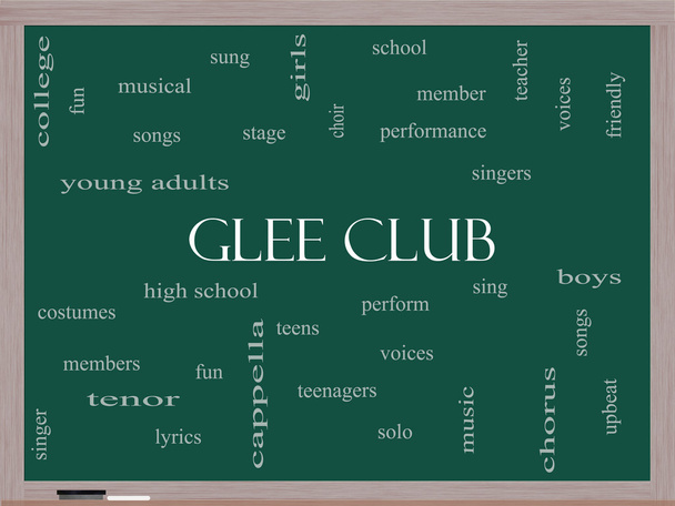 Glee club woord wolk concept op een schoolbord - Foto, afbeelding