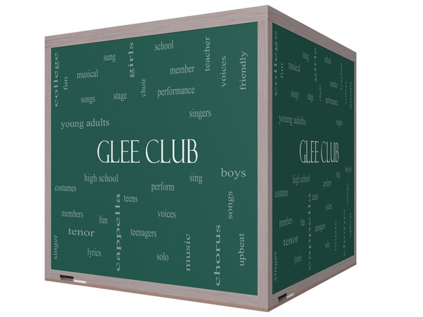 Glee Club Word Cloud Concept on a 3D cube Blackboard - Photo, Image