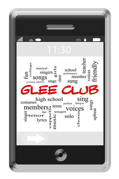 Glee club woord wolk concept op touchscreen telefoon - Foto, afbeelding