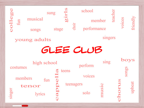 Glee club woord wolk concept op een whiteboard - Foto, afbeelding