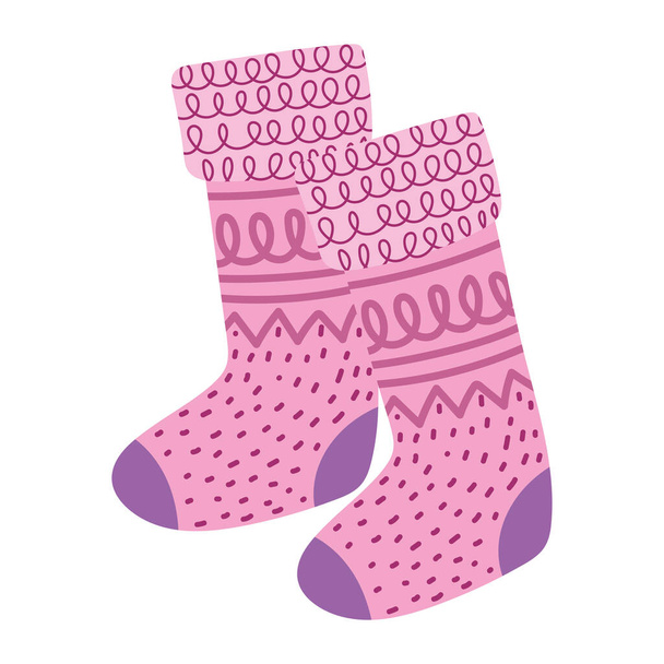 Feliz Navidad, calcetines de color rosa decoración diseño aislado - Vector, Imagen