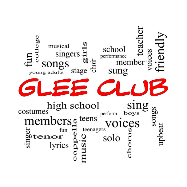 Conceito Glee Club Word Cloud em bonés vermelhos
 - Foto, Imagem