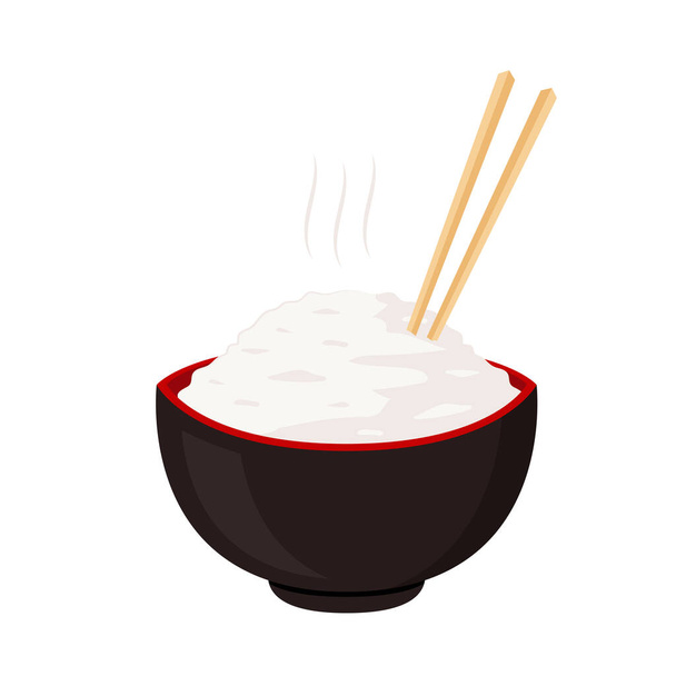 Japanische Tasse und Essstäbchen Vektor. Reis im Becher. - Vektor, Bild