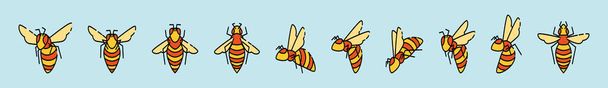 conjunto de modelo de design de ícone de desenho animado abelha com vários modelos. ilustração vetorial isolada no fundo azul - Vetor, Imagem