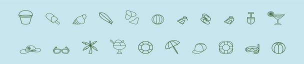 conjunto de dibujos animados de playa plantilla de diseño icono con varios modelos. ilustración vectorial aislada sobre fondo azul - Vector, Imagen